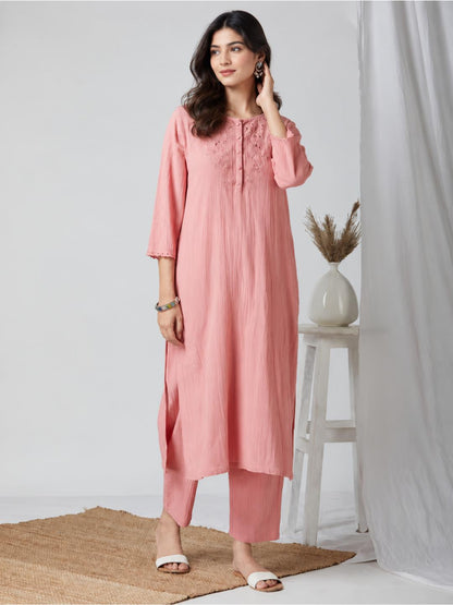 rose-pink-cutwork-embroidered-cotton-kurta-with-pants-set-of-2