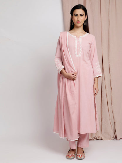 MAUVE EMBROIDERED COTTON KURTA WITH PANTS