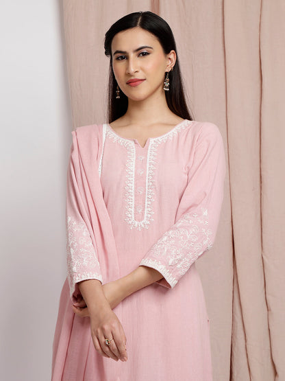MAUVE EMBROIDERED COTTON KURTA WITH PANTS