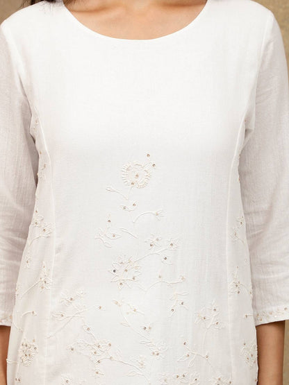 WHITE ALL OVER DORI EMBROIDERED WITH SEQUIN KURTA WITH PANTS