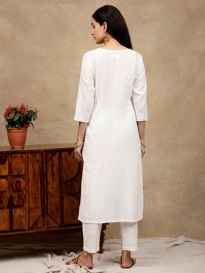 WHITE ALL OVER DORI EMBROIDERED WITH SEQUIN KURTA PANTS WITH DUPATTA