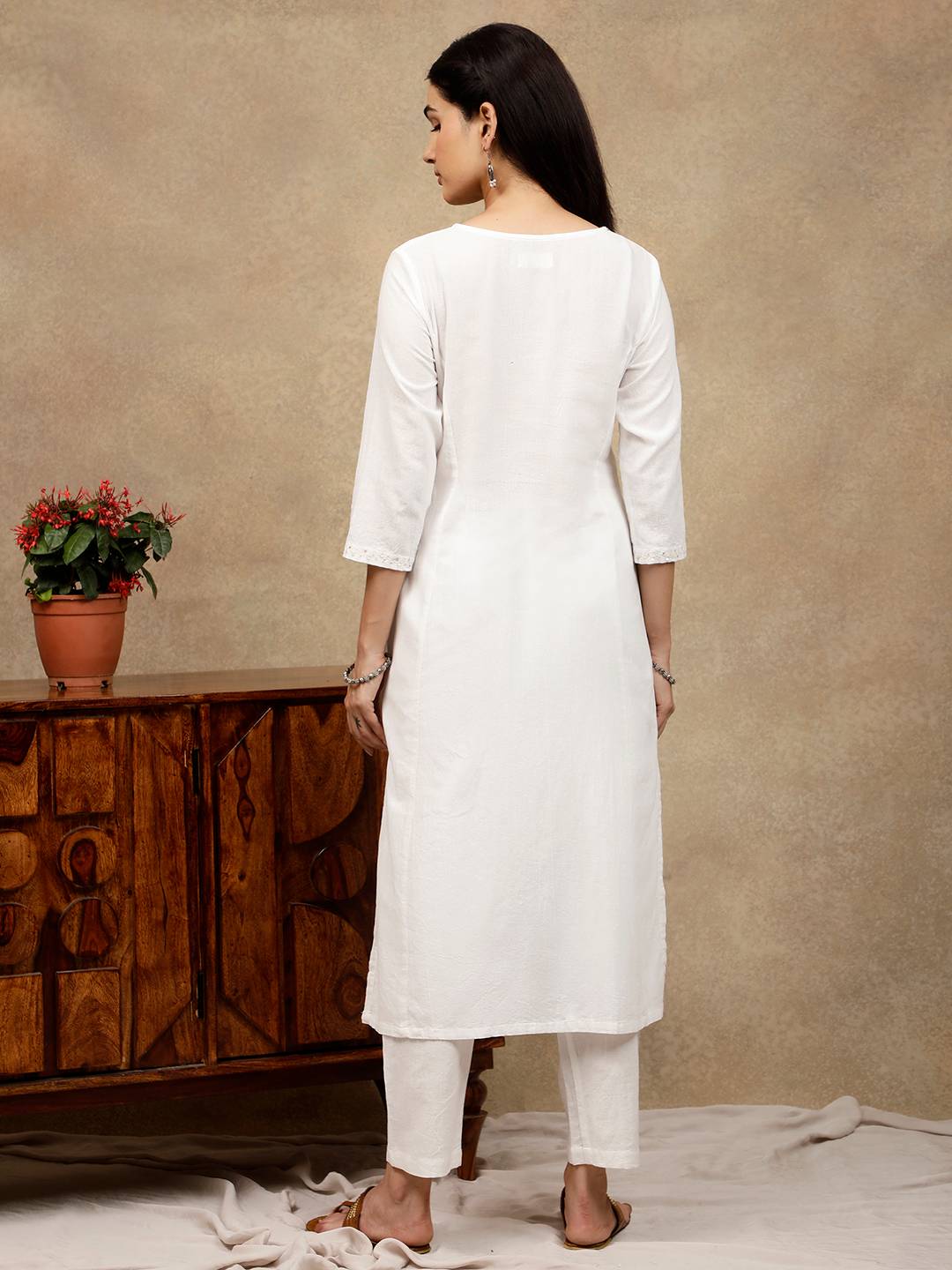 WHITE ALL OVER DORI EMBROIDERED WITH SEQUIN KURTA