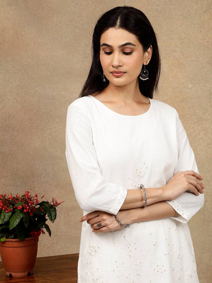 WHITE ALL OVER DORI EMBROIDERED WITH SEQUIN KURTA