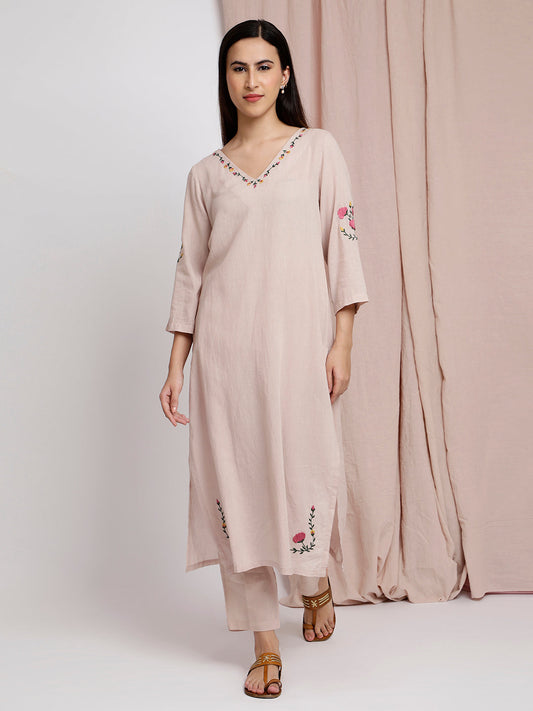 PASTEL PINK FRONT EMBROIDERED KURTA