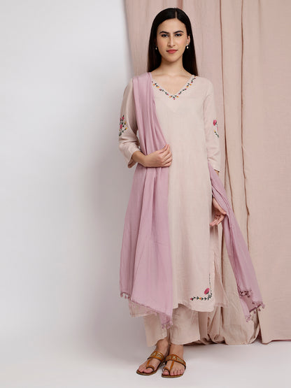 PASTEL PINK FRONT EMBROIDERED KURTA WITH PANTS