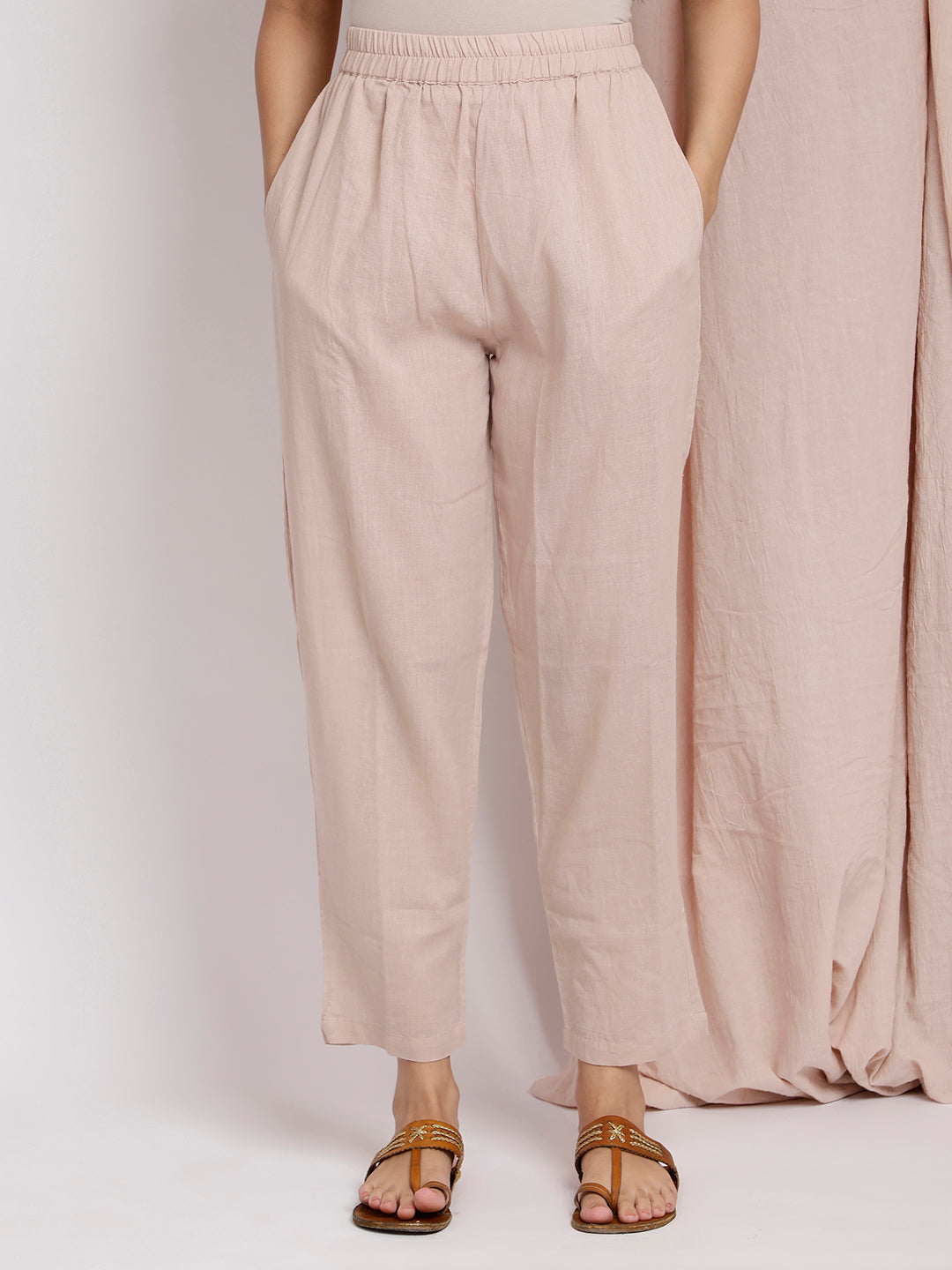 PASTEL PINK FRONT EMBROIDERED  PANTS