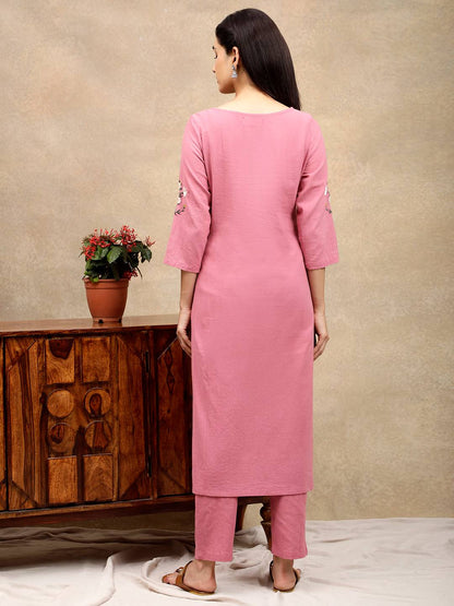 PINK EMBROIDERED KURTA WITH PANTS