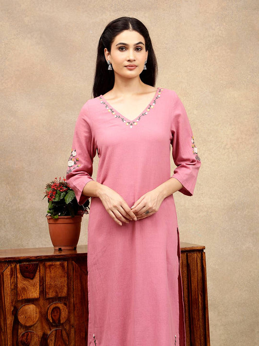 PINK EMBROIDERED KURTA