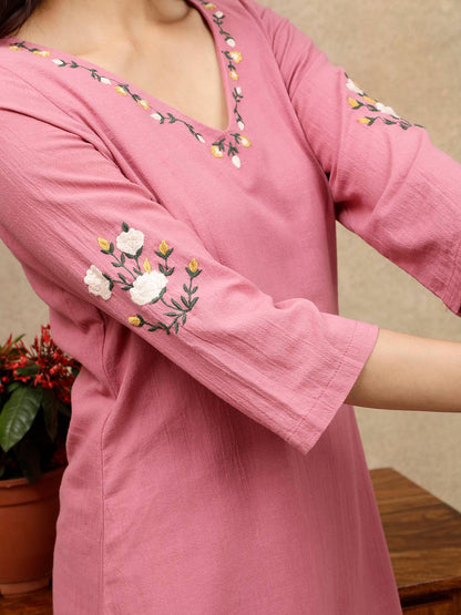 PINK EMBROIDERED KURTA