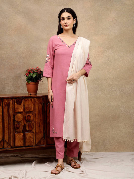 PINK EMBROIDERED KURTA WITH PANTS