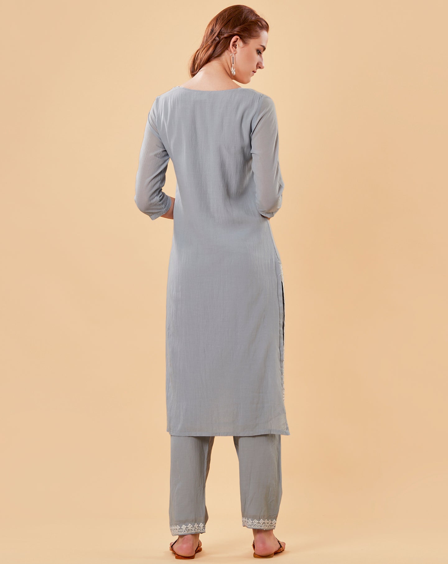 PASTEL BLUE EMBROIDERED COTTON SILK KURTA WITH PANTS