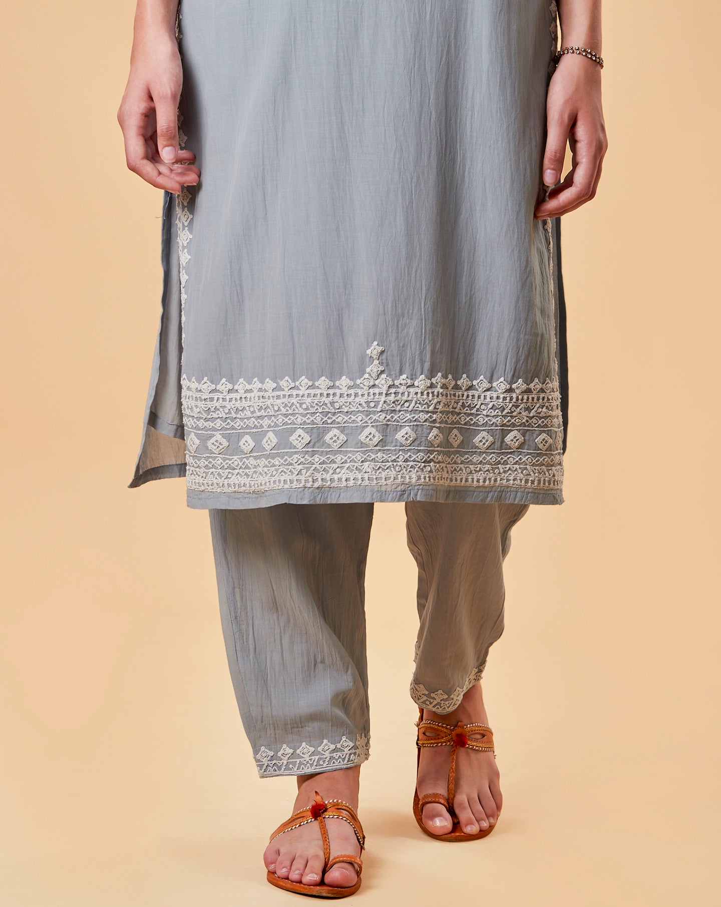 PASTEL BLUE EMBROIDERED COTTON SILK KURTA WITH PANTS