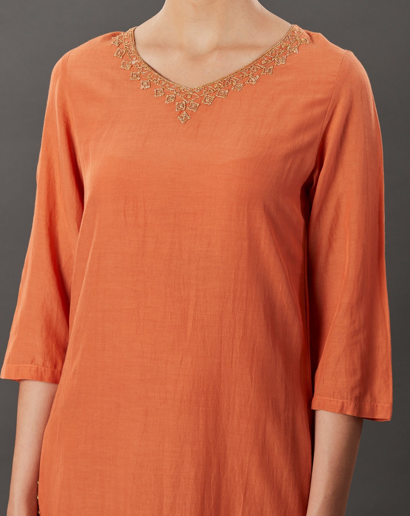 ORANGE EMBROIDERED COTTON SILK KURTA WITH PANTS