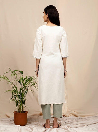 IVORY EMBROIDERED LINEN KURTA