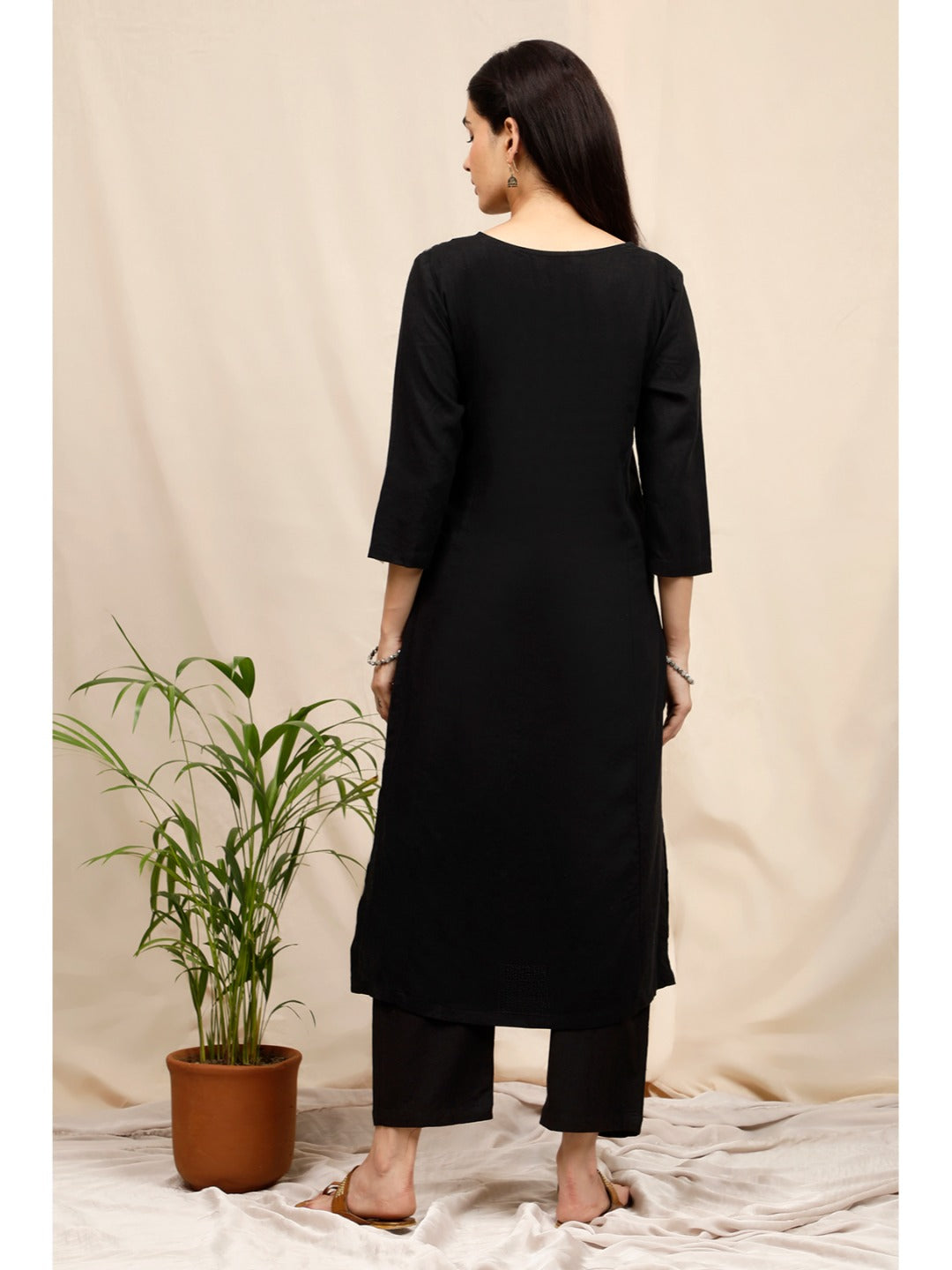 BLACK VISCOSE LINEN  PANTS