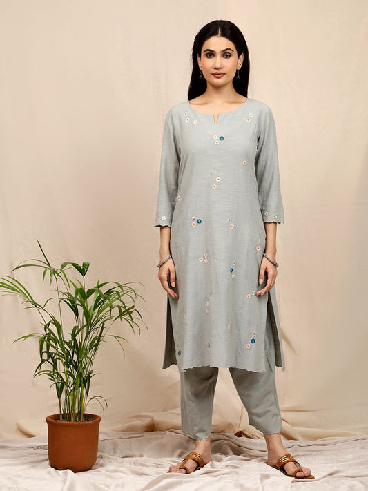 MINT GREEN FLORAL EMBROIDERED KURTA