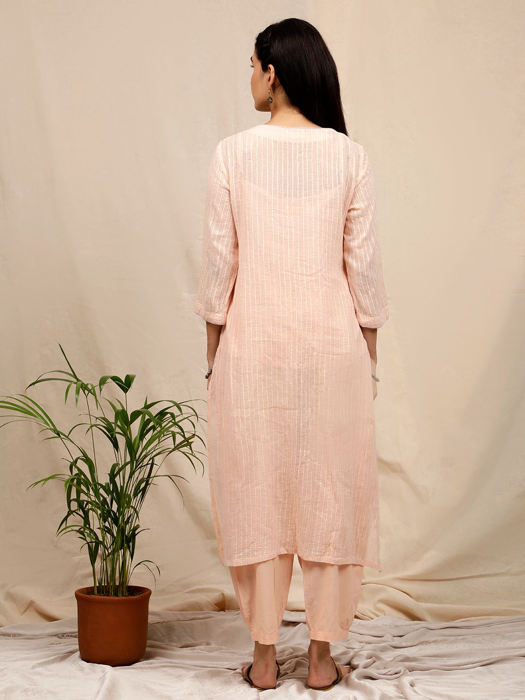 PEACH HAND EMBROIDERED LUREX KURTA