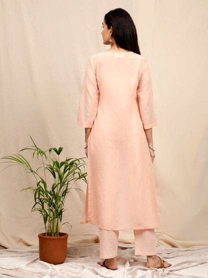 PASTEL PINK EMBROIDERED COTTON SILK KURTA