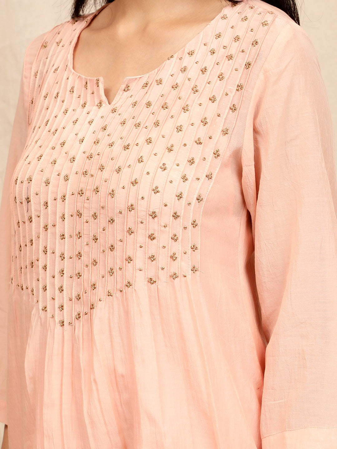 PASTEL PINK EMBROIDERED COTTON SILK KURTA