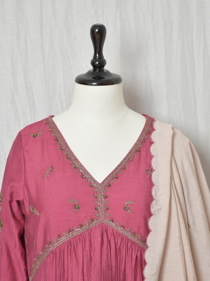 OLD ROSE EMBROIDERED CHANDERI DUPATTA