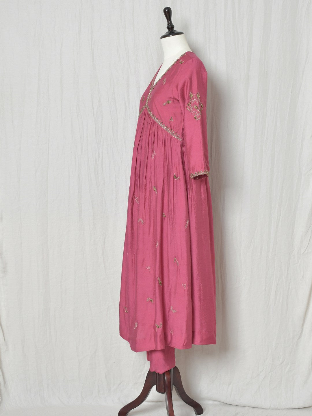 PINK CHANDERI A-LINE GATHERED KURTI
