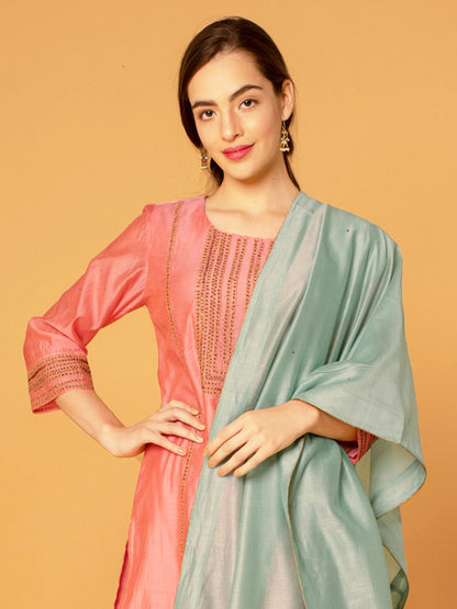 PASTEL PINK EMBROIDERED CHANDERI KURTA