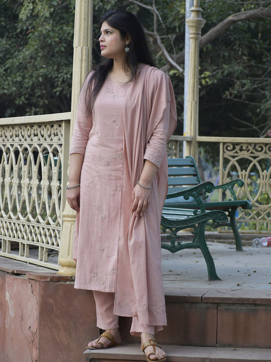 Dusky Pink Applique Kurta With Pants