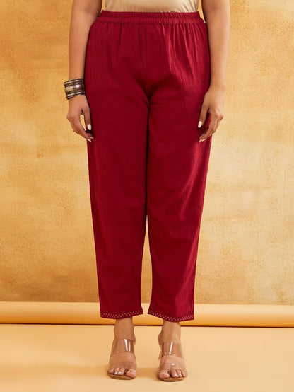 Maroon Zari Embroidered Cotton Kurta with Pants