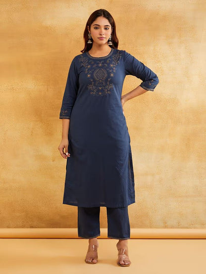 Blue Zari Embroidered Kurta