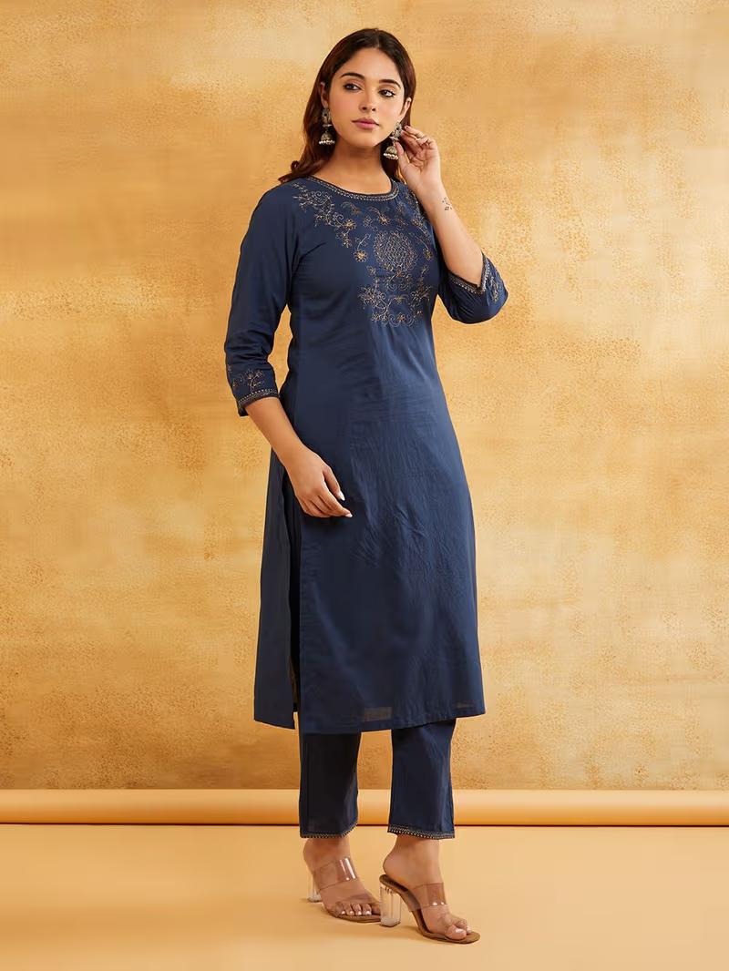 Blue Zari Embroidered Kurta