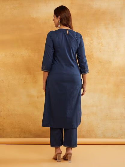 Blue Zari Embroidered Kurta