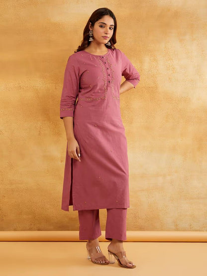 Blush Pink Hand Embroidered Kurta