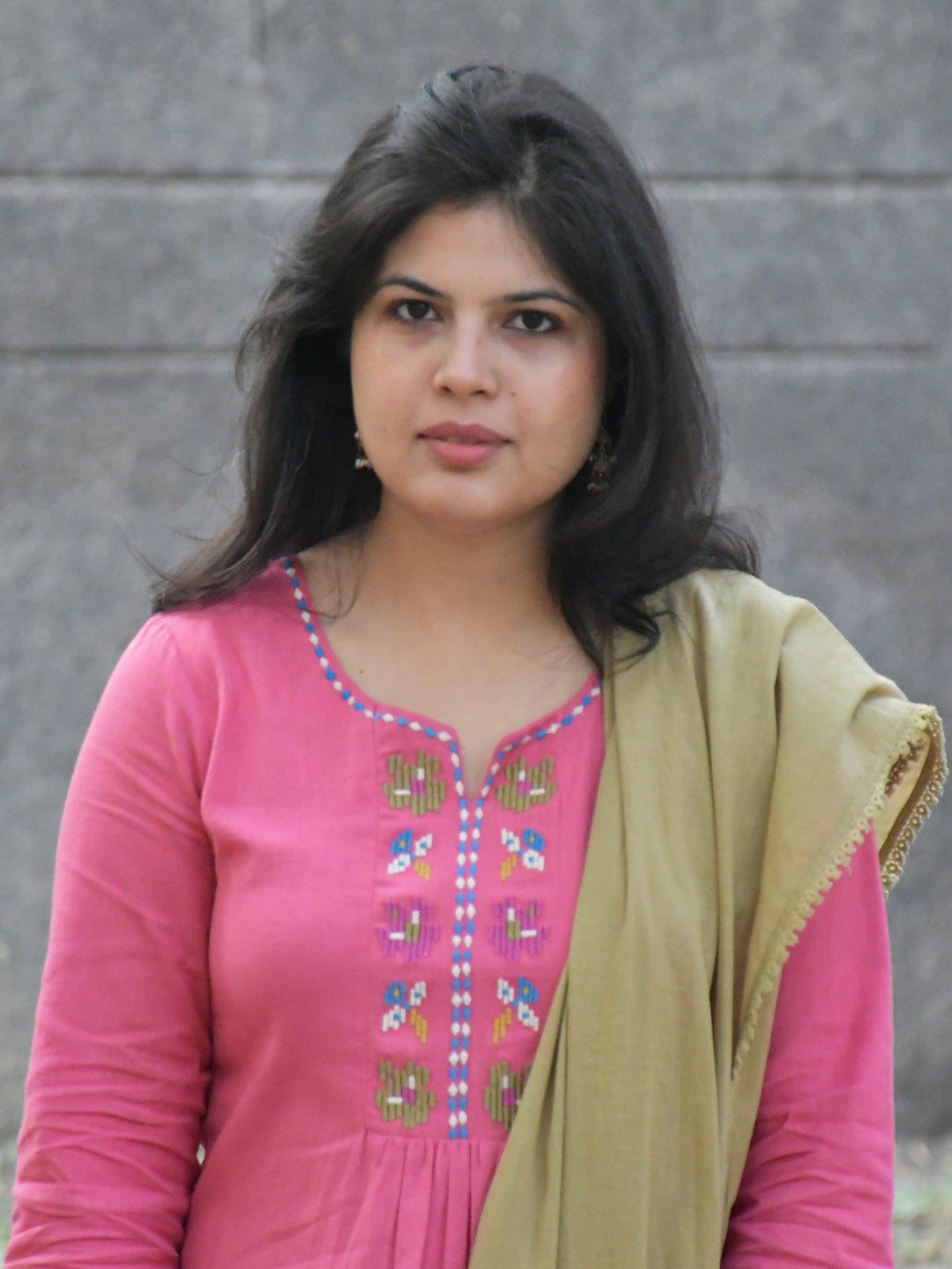 Pink Embroidered Cotton Linen Kurta with Pants