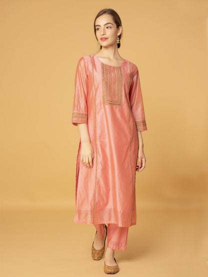 PASTEL PINK EMBROIDERED CHANDERI KURTA