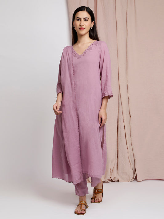 PURPLE SCALLOP EMBROIDERED KURTA WITH  PANTS