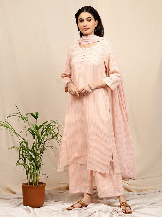 PINK COTTON LUREX KURTA WITH PANTS