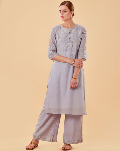MAUVE EMBROIDERED COTTON SILK KURTA