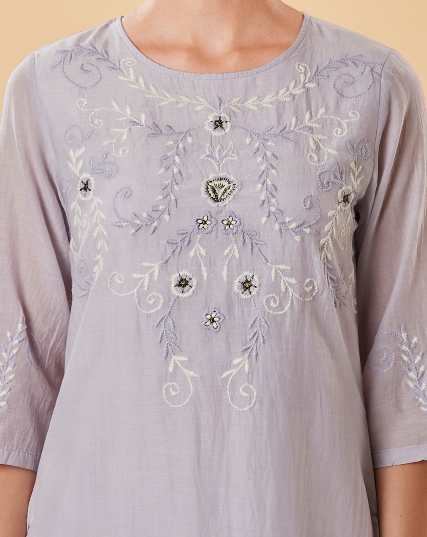 MAUVE EMBROIDERED COTTON SILK KURTA