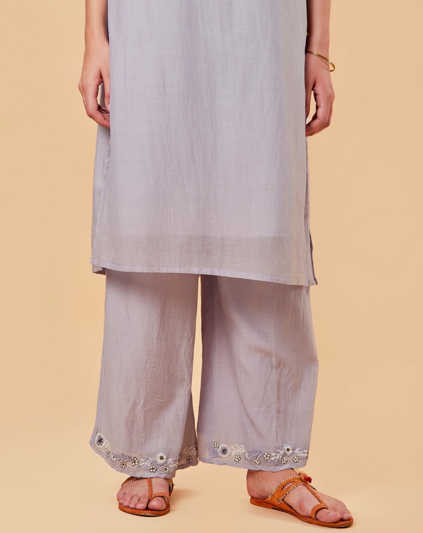 MAUVE EMBROIDERED COTTON SILK KURTA WITH PALAZZO