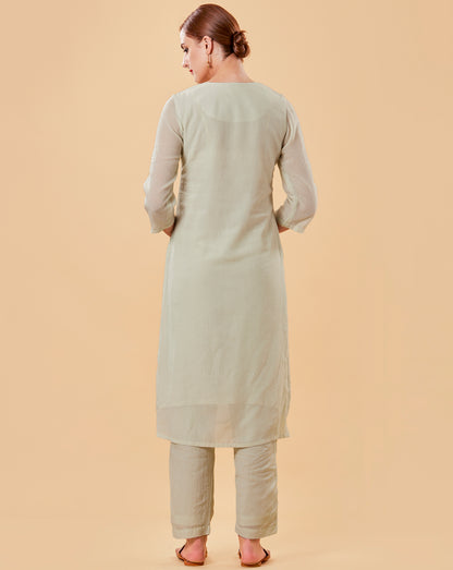 MINT GREEN EMBROIDERED COTTON SILK KURTA WITH PANTS