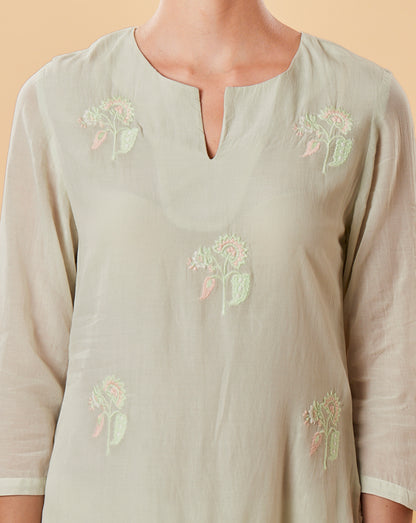MINT GREEN EMBROIDERED COTTON SILK KURTA WITH PANTS
