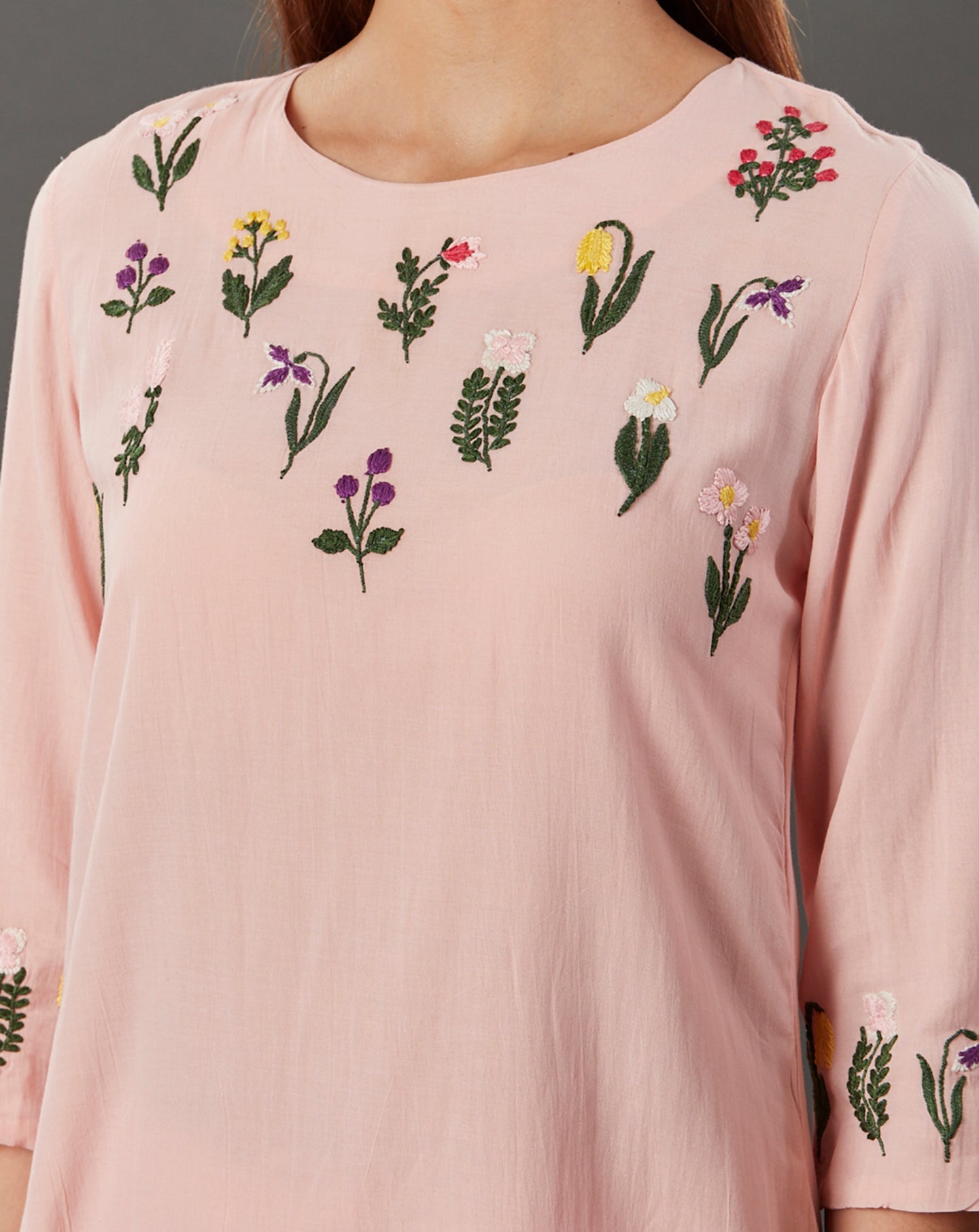 PEACH EMBROIDERED COTTON SILK KURTA WITH PALAZZO