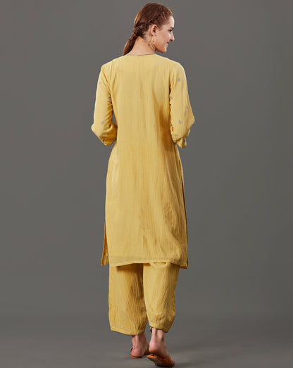 YELLOW EMBROIDERED COTTON SILK KURTA WITH PANTS