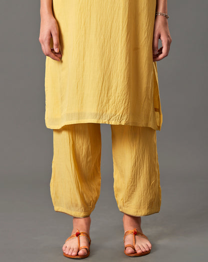 YELLOW EMBROIDERED COTTON SILK KURTA WITH PANTS