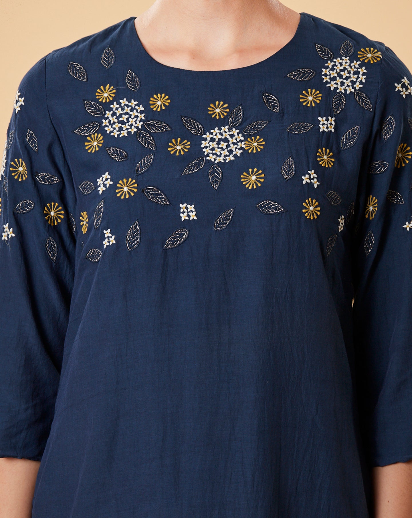 BLUE EMBROIDERED COTTON SILK KURTA WITH FLARED PALAZZO