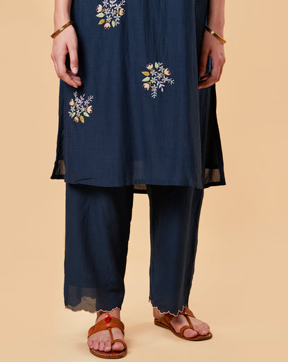 NAVY BLUE EMBROIDERED COTTON SILK KURTA WITH PANTS