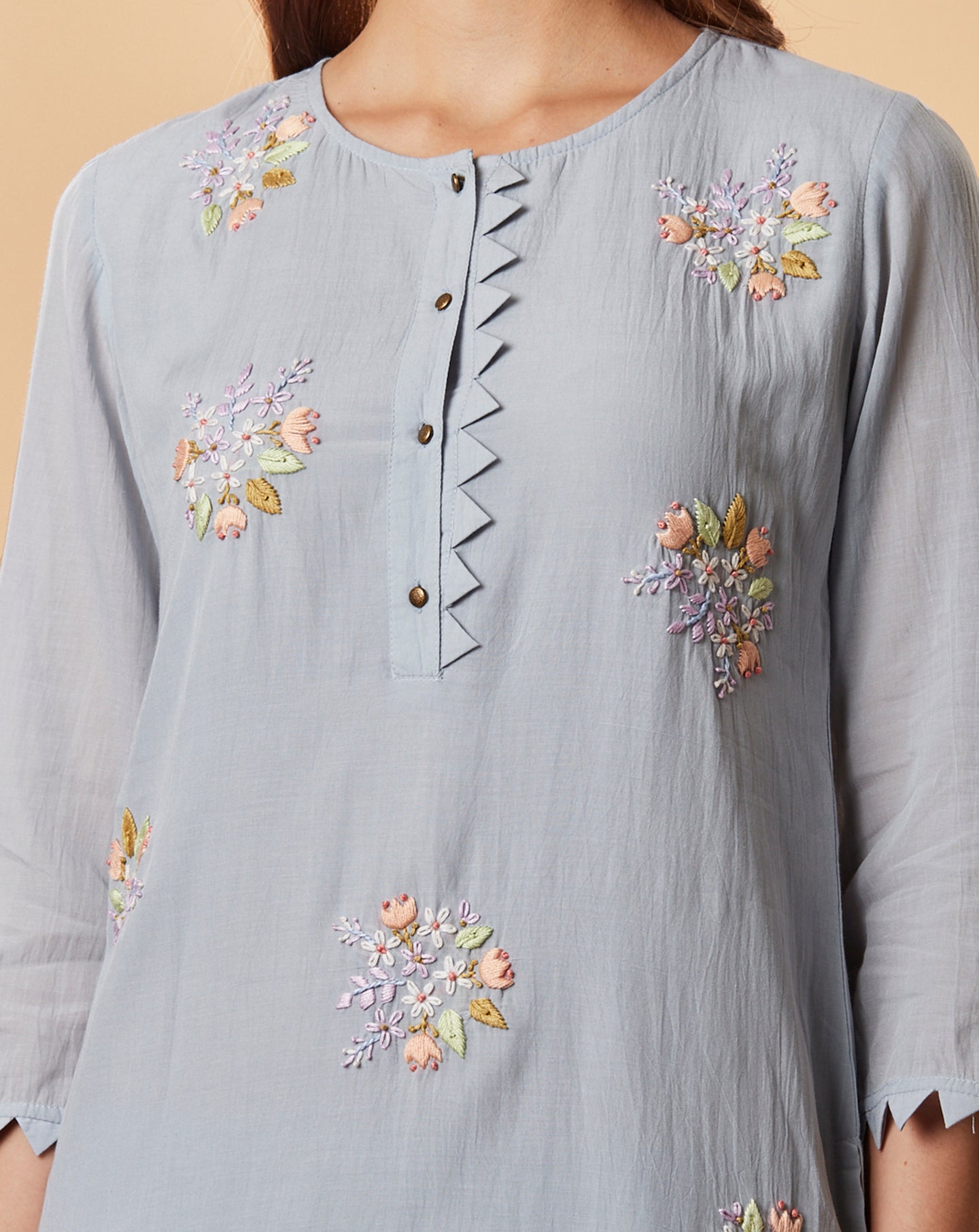 POWDER BLUE EMBROIDERED COTTON SILK KURTA WITH PANTS