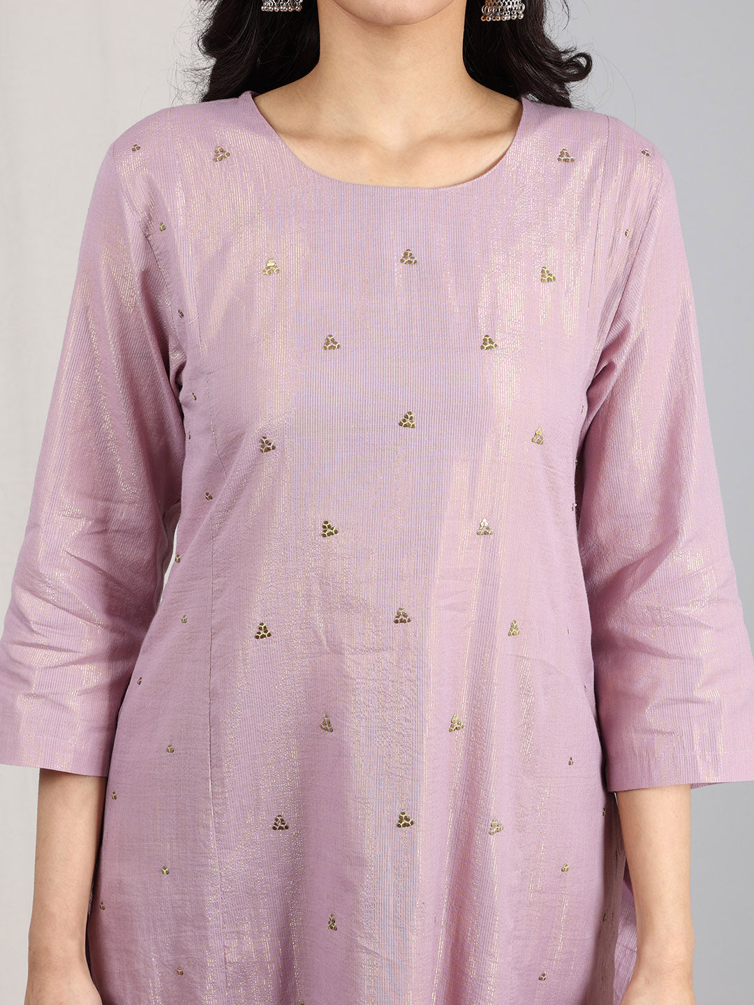 LIGHT PURPLE COTTON LUREX EMBELLISHED KURTA WITH PANTS