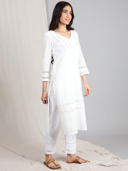 IVORY COTTON SLUB PANTS