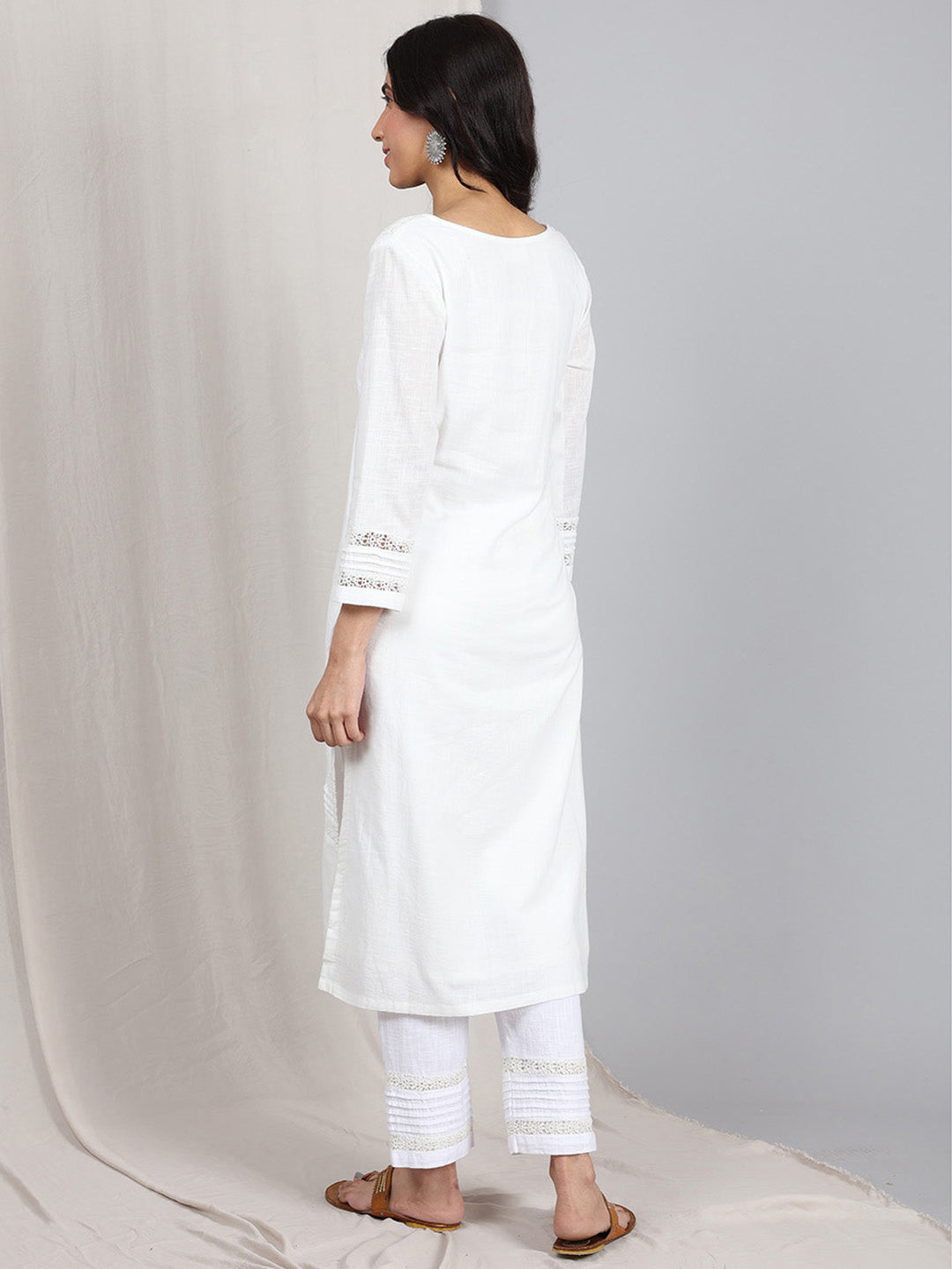 IVORY COTTON SLUB PLEATED KURTA WITH PANTS